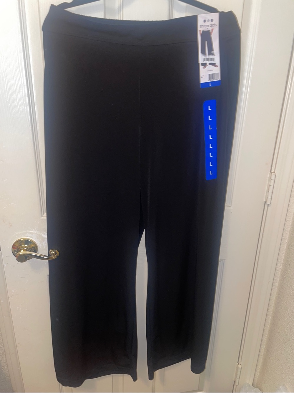 BNWT Three Dot Solid Black Wide-Leg Printed Pants size L